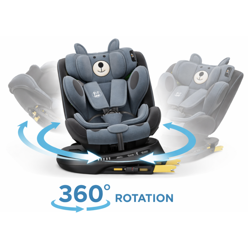 BUF BOOF® Scaun Auto P100 i-Size R129 Rotativ 360° ISOFIX 40–150 cm (0–36 kg) UrsBlack