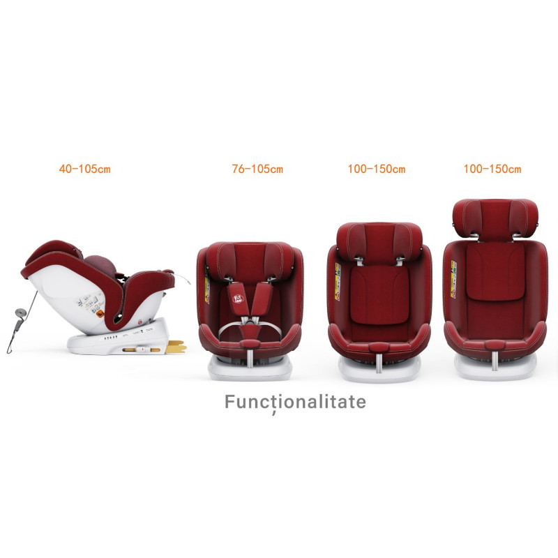 BUF BOOF® Scaun Auto P100 i-Size R129 Rotativ 360° ISOFIX 40–150 cm (0–36 kg) Red