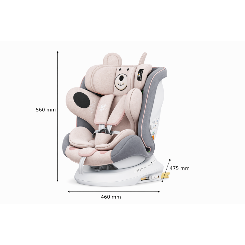 BUF BOOF® Scaun Auto P100 i-Size R129 Rotativ 360° ISOFIX 40–150 cm (0–36 kg) UrsPink