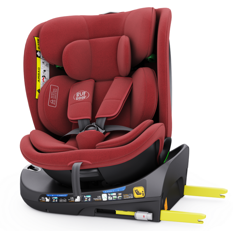 Scaun Auto B-Joy DELUXE BUF BOOF iSIZE Red cu Isofix pozitie somn 155 grade rotativ 360 grade 40-150 cm