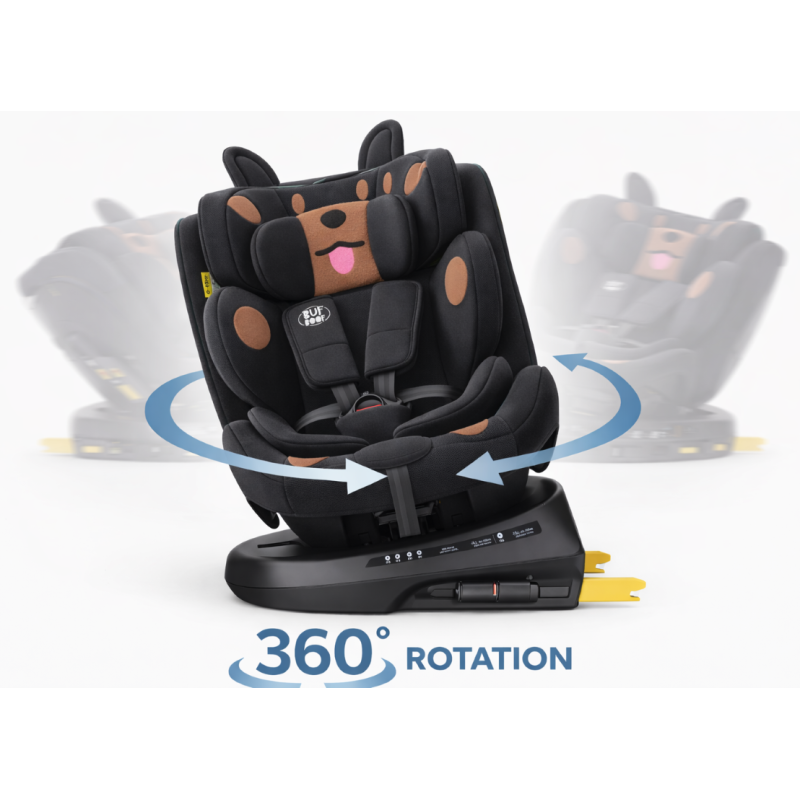 BUF BOOF® B-Joy DELUXE i-Size 40–150 cm Scaun Auto Copii, ISOFIX, Rotativ 360°, Reclinare 155°, Poziție Somn, BlackDOG