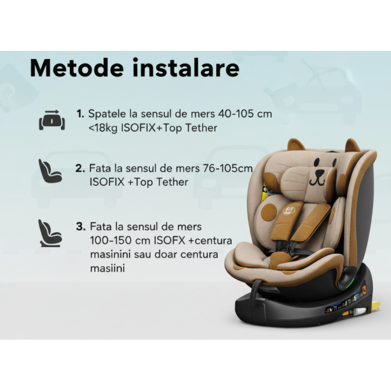 BUF BOOF® B-Joy DELUXE i-Size 40–150 cm Scaun Auto Copii, ISOFIX, Rotativ 360°, Reclinare 155°, Poziție Somn, OrangeCAT