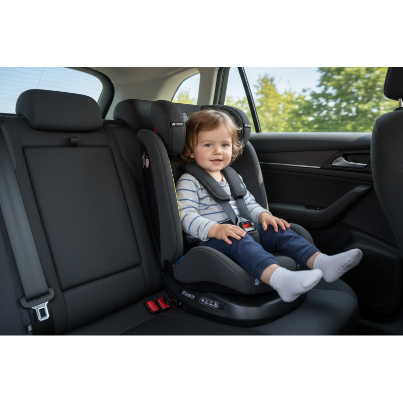 BUF BOOF® Scaun Auto P100 i-Size R129 Rotativ 360° ISOFIX 40–150 cm (0–36 kg) BlackJeans