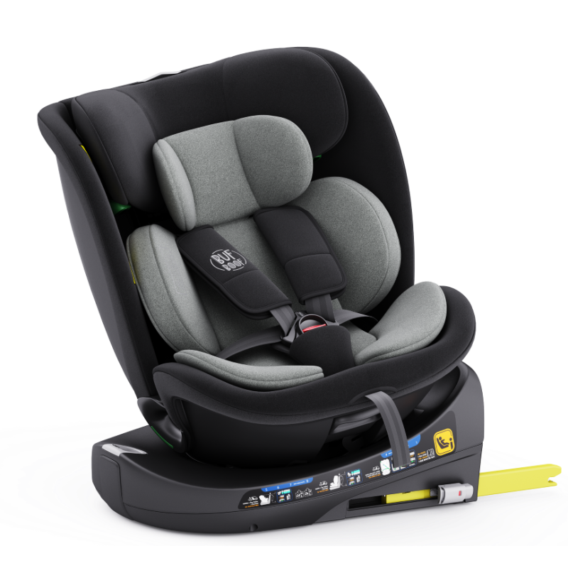 Scaun Auto B-Joy DELUXE BUF BOOF iSIZE Grey cu Isofix pozitie somn 155 grade rotativ 360 grade 40-150 cm