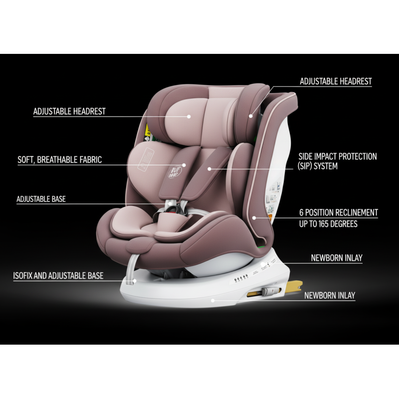 BUF BOOF® Scaun Auto P100 i-Size R129 Rotativ 360° ISOFIX 40–150 cm (0–36 kg) LightPurple