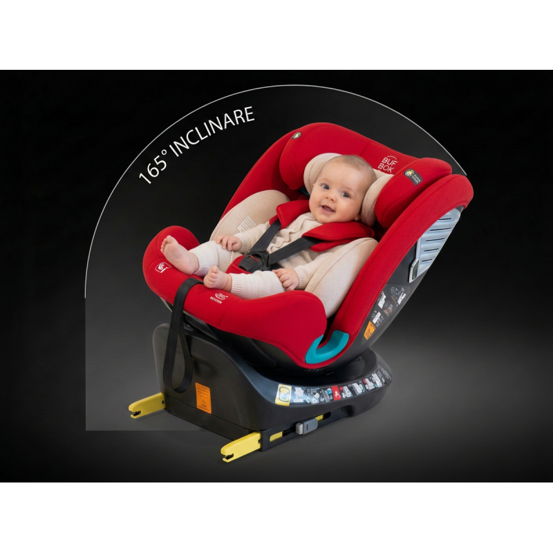 Scaun Auto Saphir DELUXE BUF BOOF iSIZE Red cu Isofix pozitie somn 165 grade rotativ 360 grade 40-150 cm