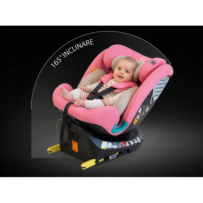 Scaun Auto Saphir DELUXE BUF BOOF iSIZE UnicornPink cu Isofix pozitie somn 165 grade rotativ 360 grade 40-150 cm