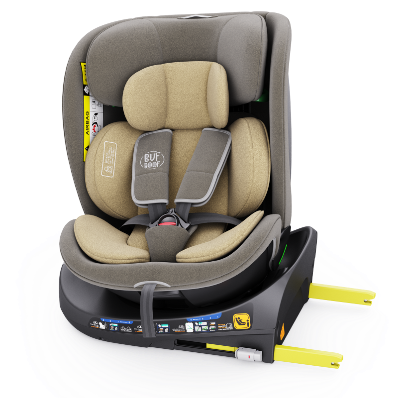 Scaun Auto B-Joy DELUXE BUF BOOF iSIZE LightBrown cu Isofix pozitie somn 155 grade rotativ 360 grade 40-150 cm