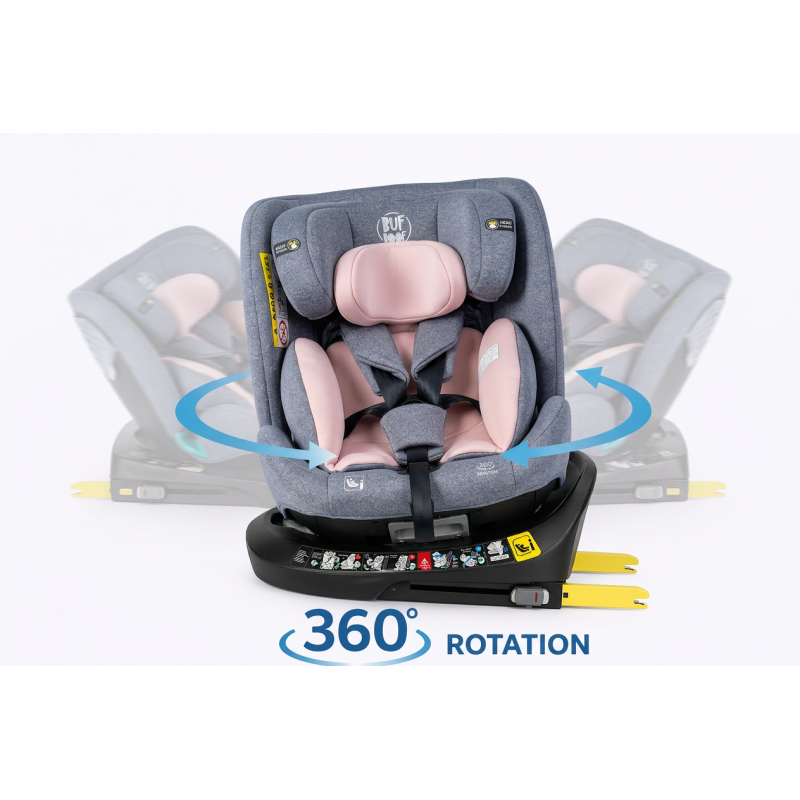 Scaun Auto Saphir DELUXE BUF BOOF iSIZE Pink cu Isofix pozitie somn 165 grade rotativ 360 grade 40-150 cm