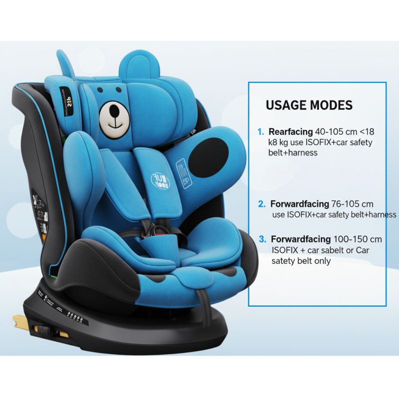 BUF BOOF® Scaun Auto P100 i-Size R129 Rotativ 360° ISOFIX 40–150 cm (0–36 kg) UrsBlue