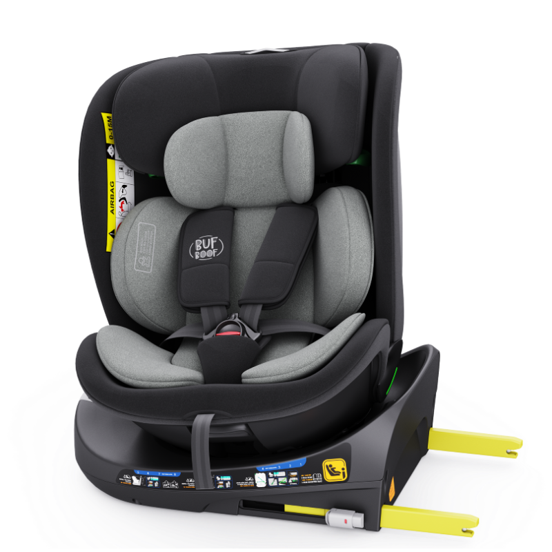 Scaun Auto B-Joy DELUXE BUF BOOF iSIZE Grey cu Isofix pozitie somn 155 grade rotativ 360 grade 40-150 cm