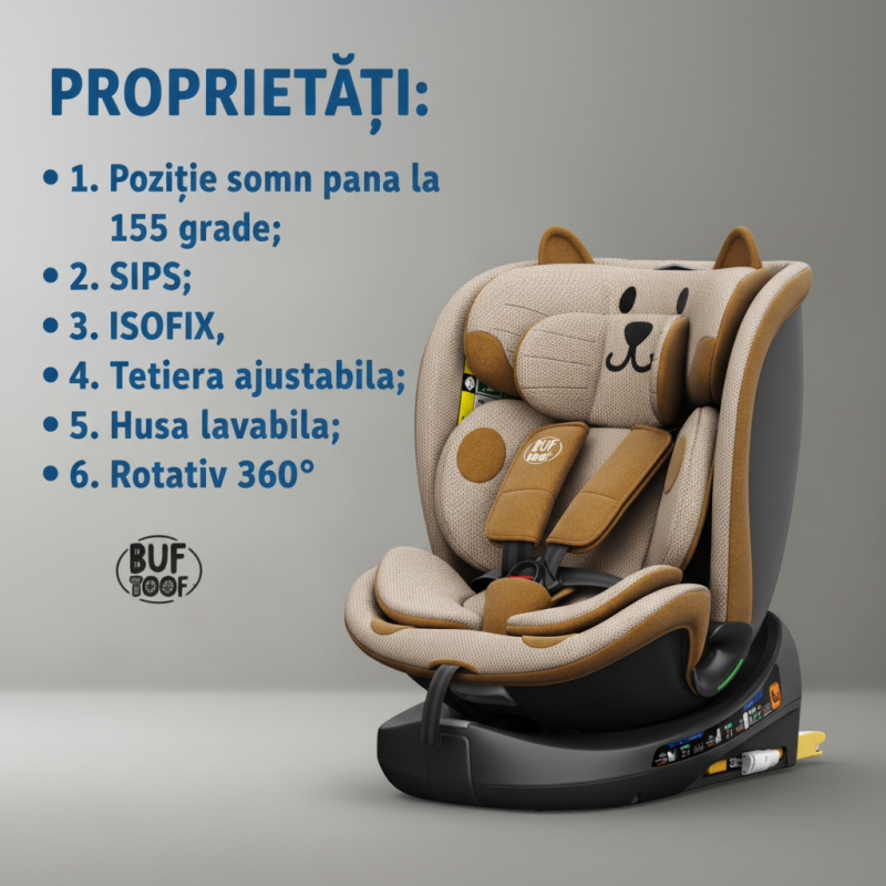 BUF BOOF® B-Joy DELUXE i-Size 40–150 cm Scaun Auto Copii, ISOFIX, Rotativ 360°, Reclinare 155°, Poziție Somn, OrangeCAT