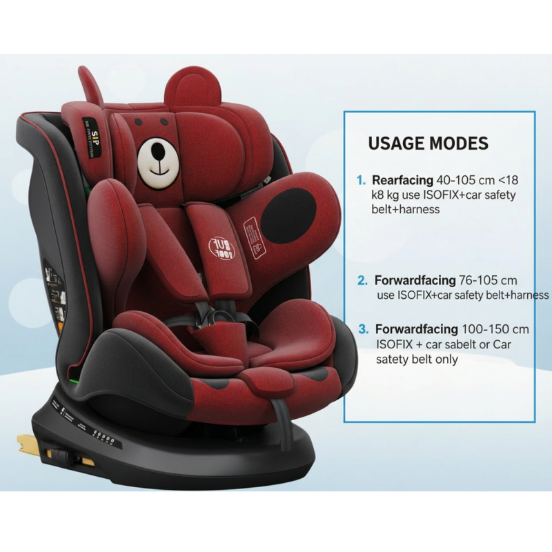 BUF BOOF® Scaun Auto P100 i-Size R129 Rotativ 360° ISOFIX 40–150 cm (0–36 kg) UrsRed