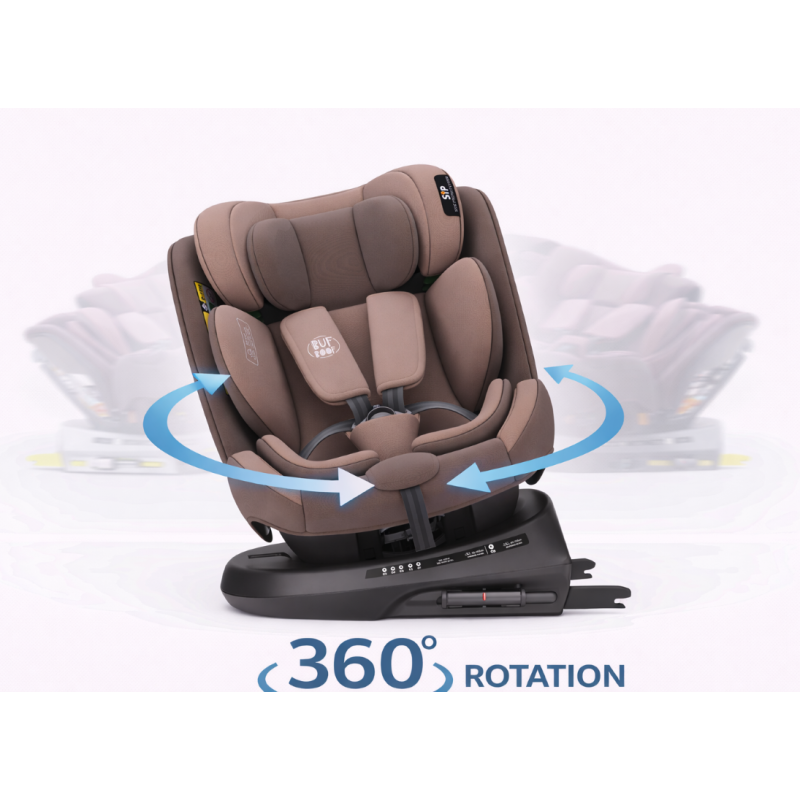 BUF BOOF® Scaun Auto P100 i-Size R129 Rotativ 360° ISOFIX 40–150 cm (0–36 kg) Coffee