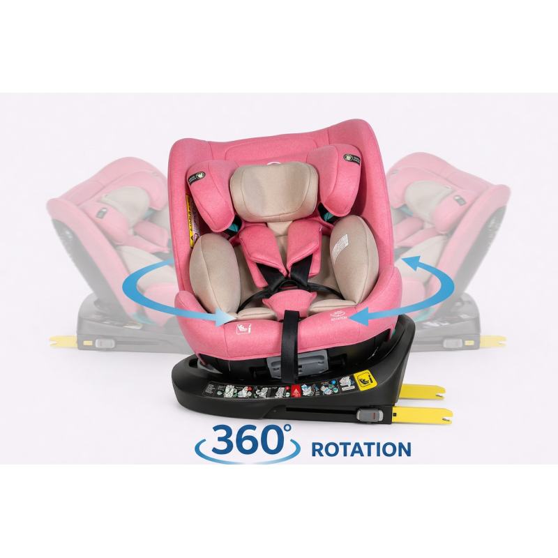 Scaun Auto Saphir DELUXE BUF BOOF iSIZE UnicornPink cu Isofix pozitie somn 165 grade rotativ 360 grade 40-150 cm