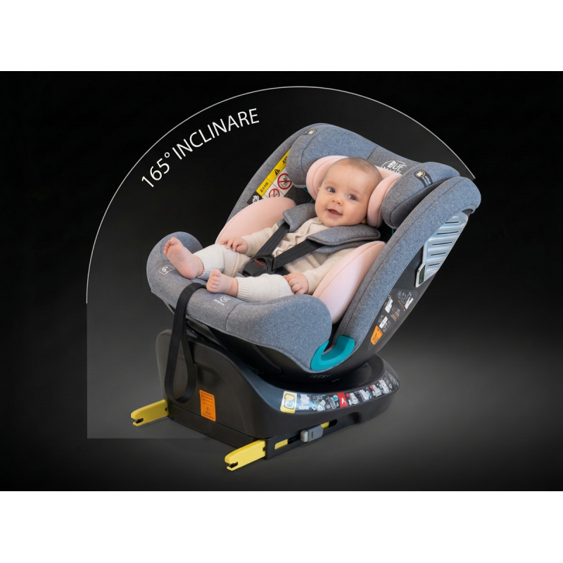 Scaun Auto Saphir DELUXE BUF BOOF iSIZE Pink cu Isofix pozitie somn 165 grade rotativ 360 grade 40-150 cm