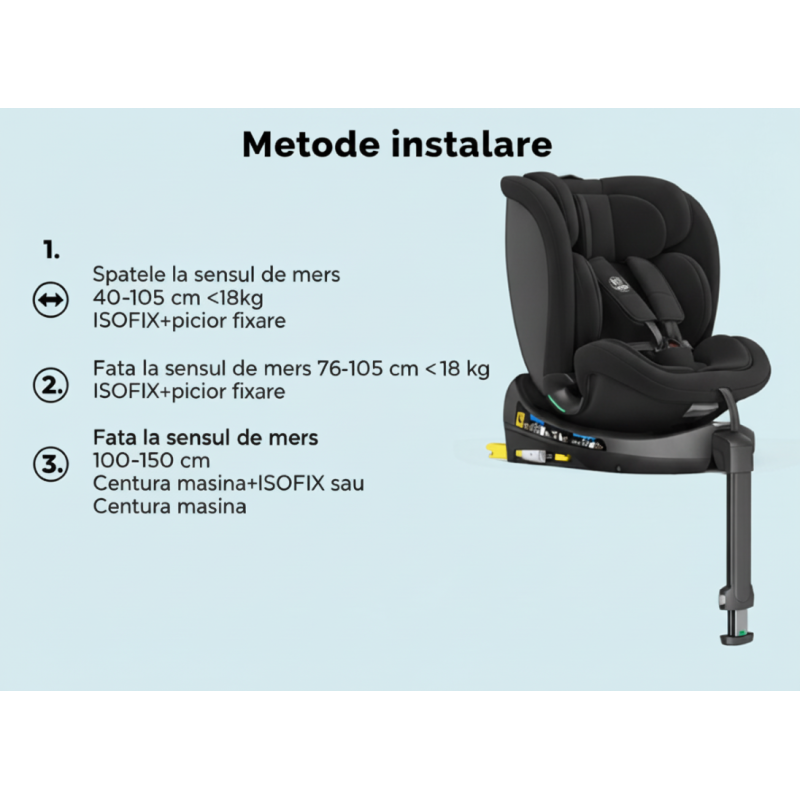 Scaun auto N17 Fix iSize BUF BOOF® ISOFIX Rotativ 360 Picior Fixare Pozitie Somn 165 grade 40-150 cm