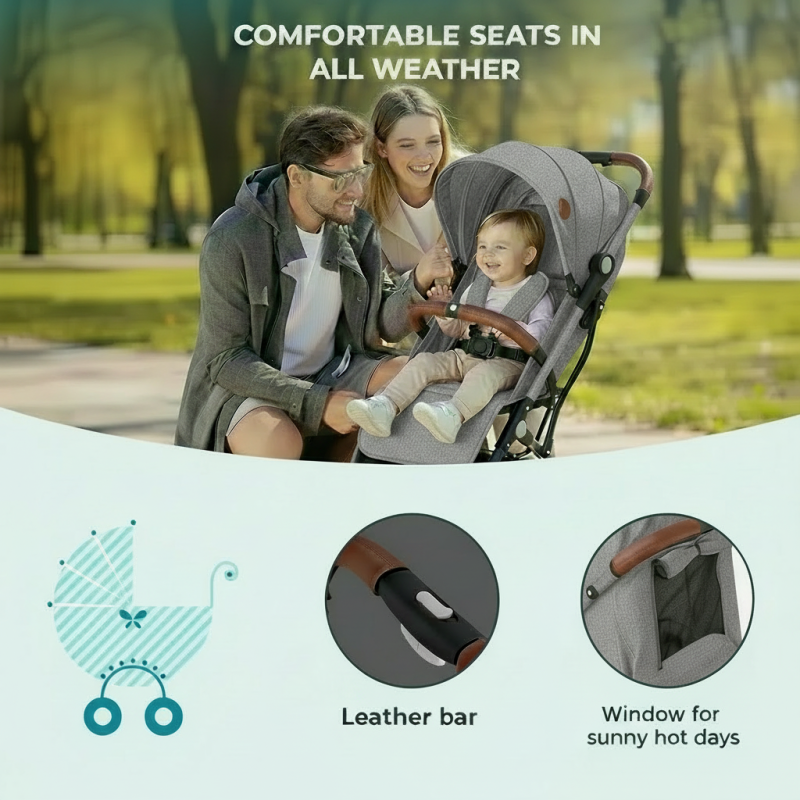 BUF BOOF® S-16 Cărucior sport ușor, 0–36 luni, poziție complet orizontală 180°, sistem pliabil cu funcție troller, gri