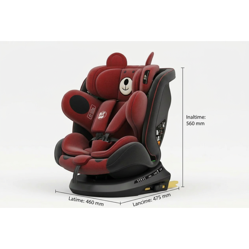 BUF BOOF® Scaun Auto P100 i-Size R129 Rotativ 360° ISOFIX 40–150 cm (0–36 kg) UrsRed
