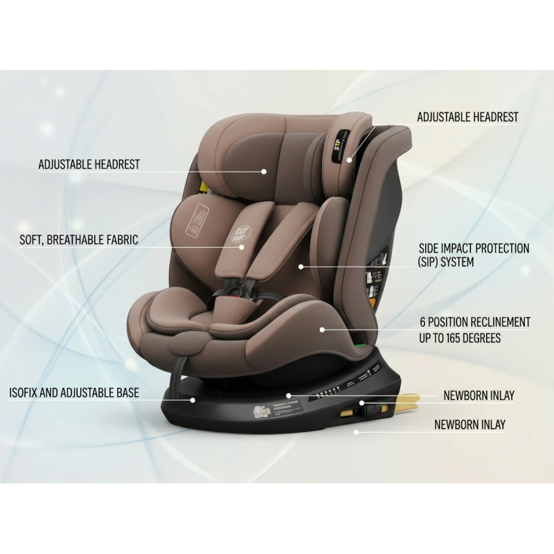 BUF BOOF® Scaun Auto P100 i-Size R129 Rotativ 360° ISOFIX 40–150 cm (0–36 kg) Coffee