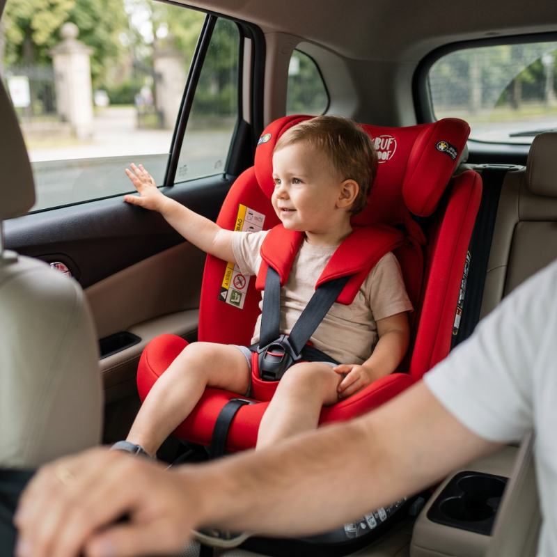 Scaun Auto Saphir DELUXE BUF BOOF iSIZE Red cu Isofix pozitie somn 165 grade rotativ 360 grade 40-150 cm