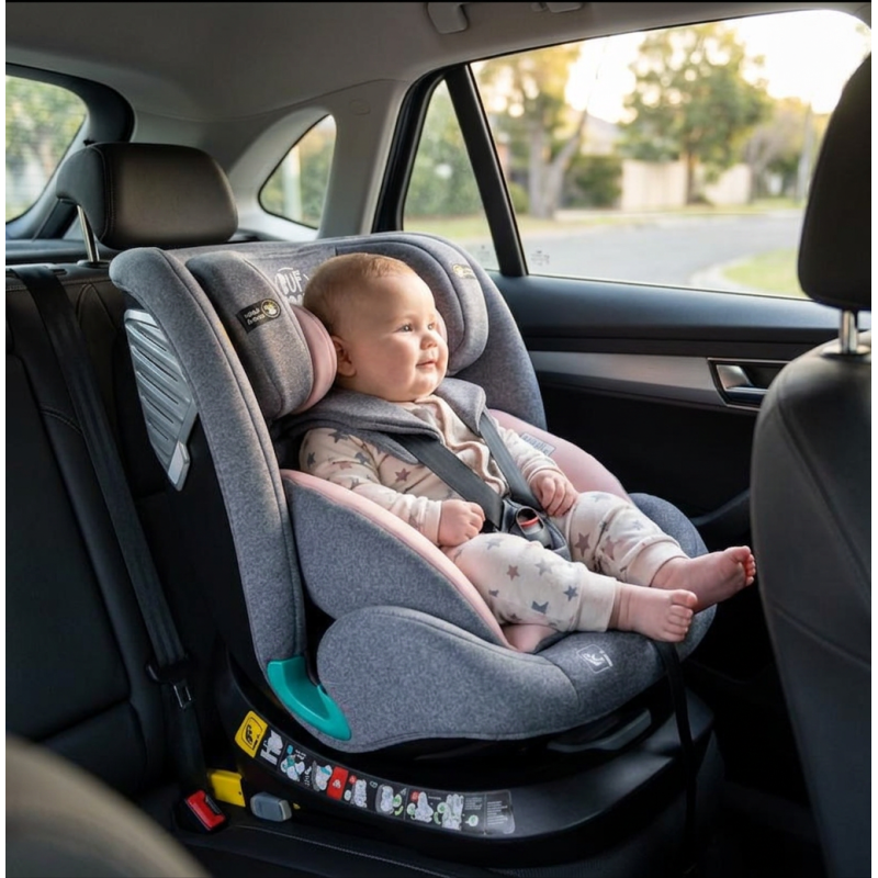 Scaun Auto Saphir DELUXE BUF BOOF iSIZE Pink cu Isofix pozitie somn 165 grade rotativ 360 grade 40-150 cm