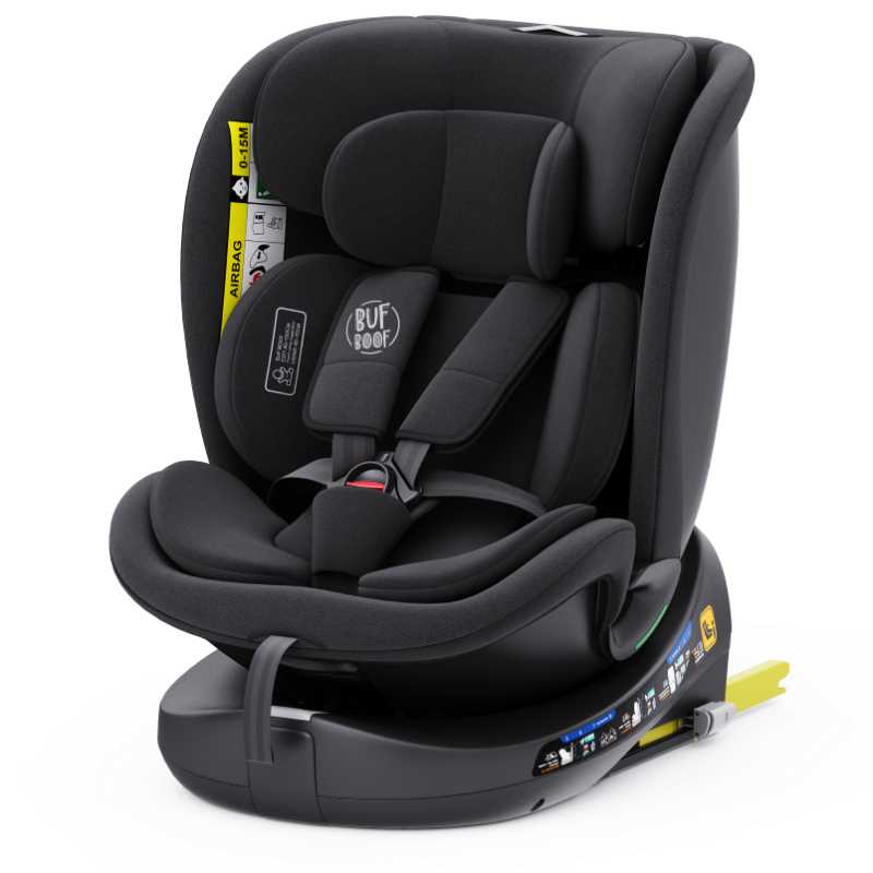 Scaun Auto B-Joy DELUXE BUF BOOF iSIZE Black cu Isofix pozitie somn 155 grade rotativ 360 grade 40-150 cm