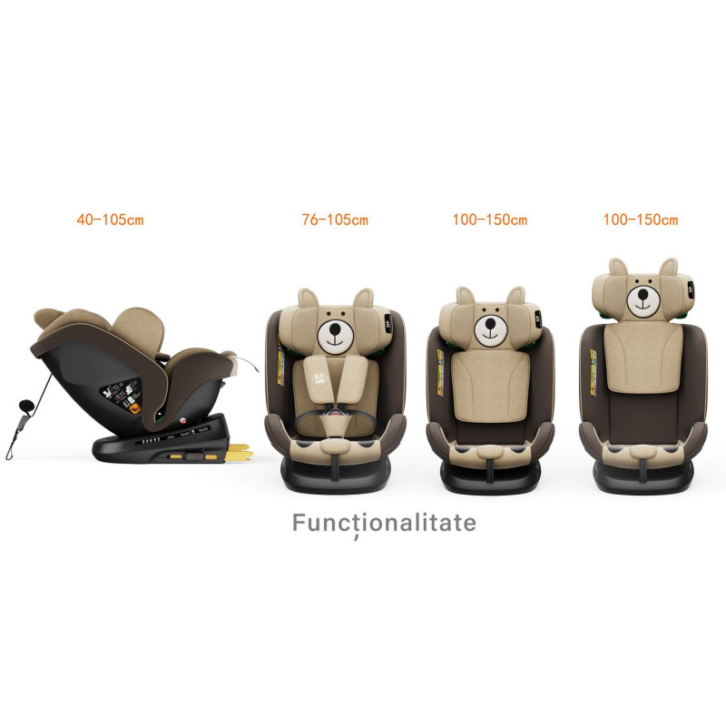 BUF BOOF® Scaun Auto P100 i-Size R129 Rotativ 360° ISOFIX 40–150 cm (0–36 kg) UrsCoffee