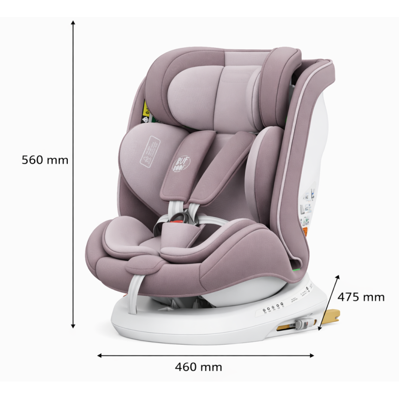 BUF BOOF® Scaun Auto P100 i-Size R129 Rotativ 360° ISOFIX 40–150 cm (0–36 kg) LightPurple