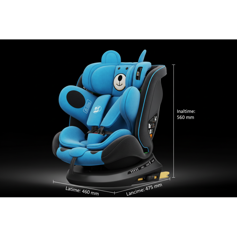 BUF BOOF® Scaun Auto P100 i-Size R129 Rotativ 360° ISOFIX 40–150 cm (0–36 kg) UrsBlue