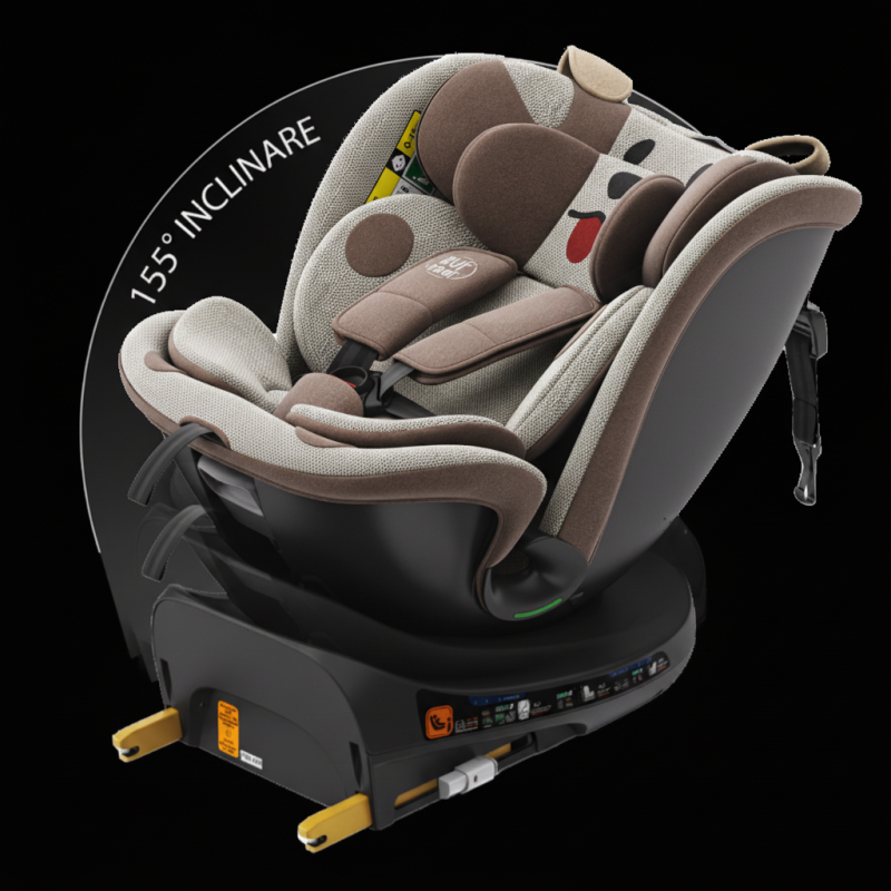 BUF BOOF® B-Joy DELUXE i-Size 40–150 cm Scaun Auto Copii, ISOFIX, Rotativ 360°, Reclinare 155°, Poziție Somn, BrownDOG