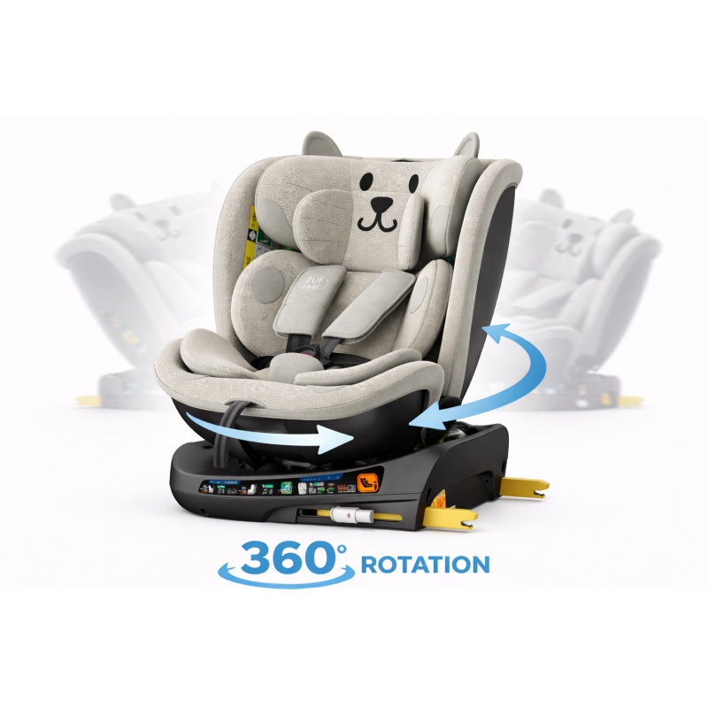 BUF BOOF® B-Joy DELUXE i-Size 40–150 cm Scaun Auto Copii, ISOFIX, Rotativ 360°, Reclinare 155°, Poziție Somn, LightGreyCAT