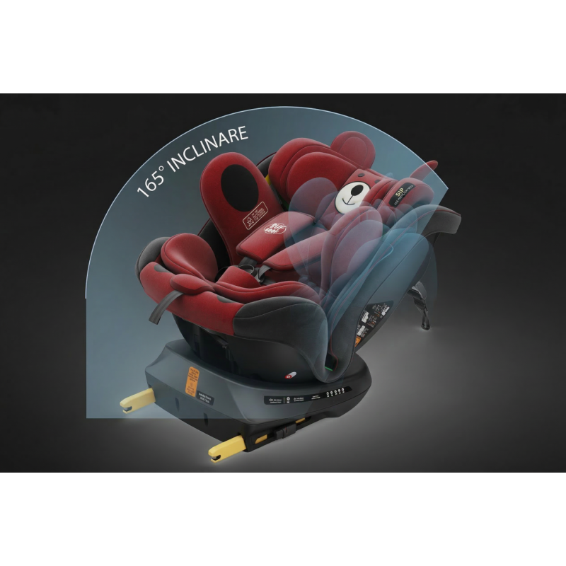 BUF BOOF® Scaun Auto P100 i-Size R129 Rotativ 360° ISOFIX 40–150 cm (0–36 kg) UrsRed