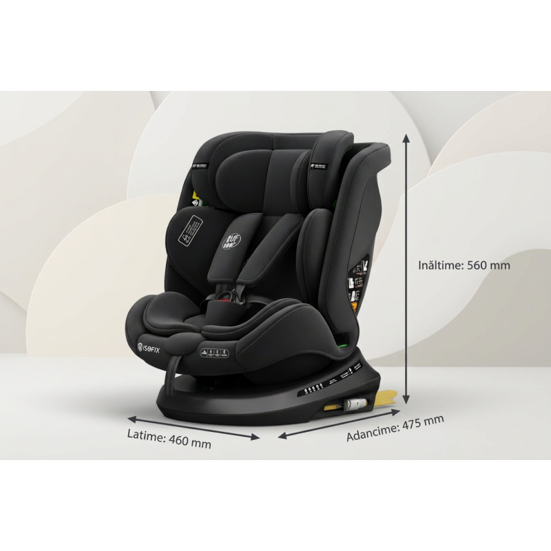 BUF BOOF® Scaun Auto P100 i-Size R129 Rotativ 360° ISOFIX 40–150 cm (0–36 kg) BlackJeans