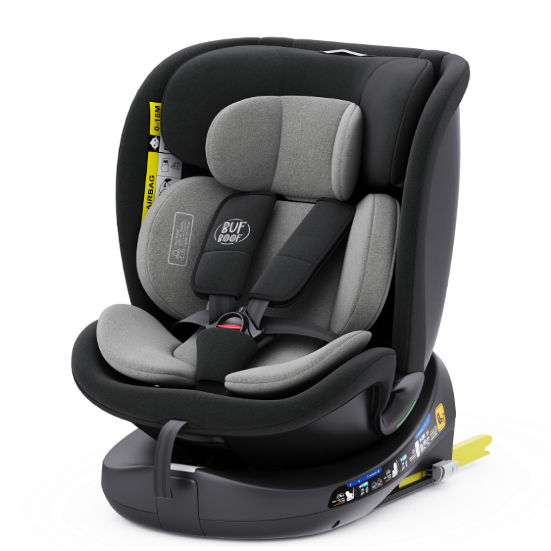 Scaun Auto B-Joy DELUXE BUF BOOF iSIZE Grey cu Isofix pozitie somn 155 grade rotativ 360 grade 40-150 cm