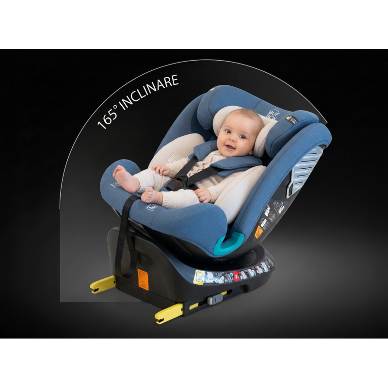 Scaun Auto Saphir DELUXE BUF BOOF iSIZE Blue cu Isofix pozitie somn 165 grade rotativ 360 grade 40-150 cm