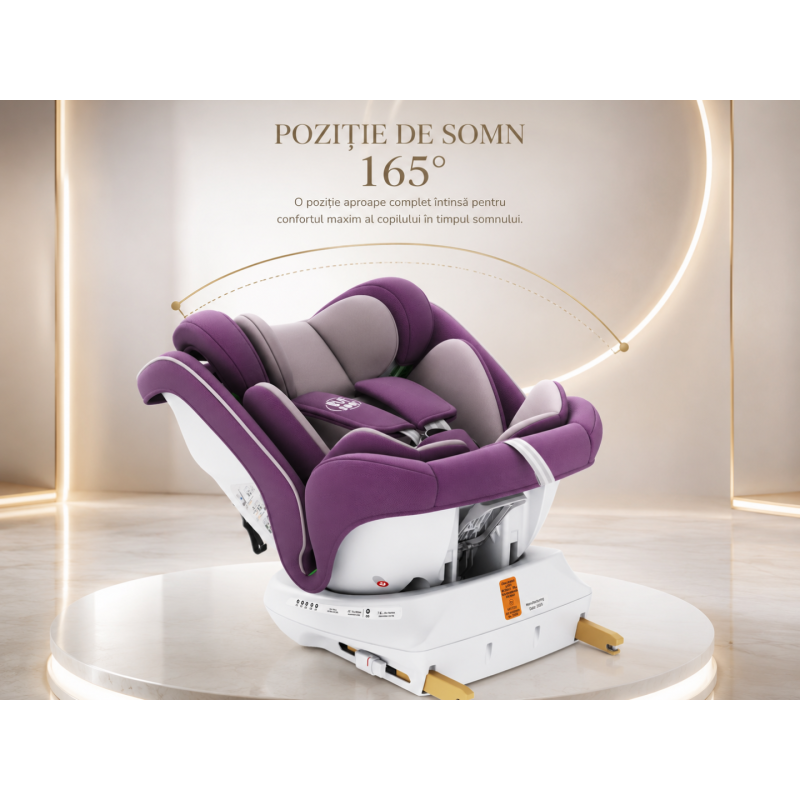 Scaun Auto P100 BUF BOOF iSIZE Purple cu Isofix rotativ 360 grade 40-150 cm