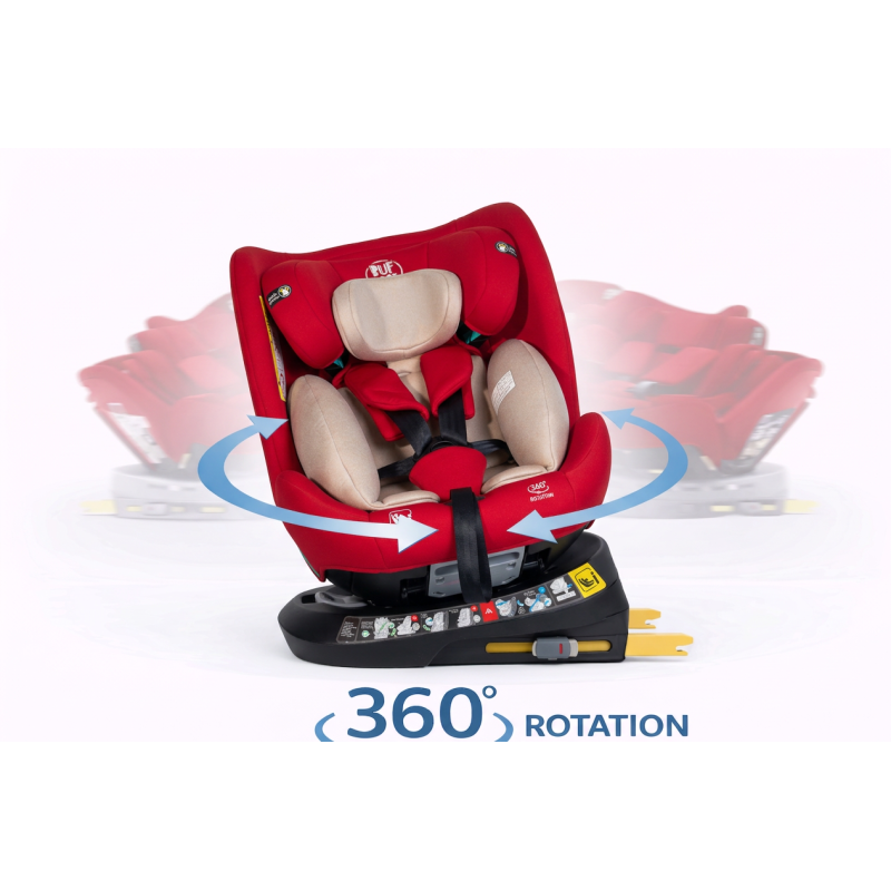 Scaun Auto Saphir DELUXE BUF BOOF iSIZE Red cu Isofix pozitie somn 165 grade rotativ 360 grade 40-150 cm