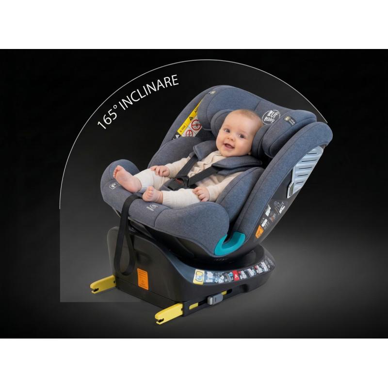 Scaun Auto Saphir DELUXE BUF BOOF iSIZE Grey cu Isofix pozitie somn 165 grade rotativ 360 grade 40-150 cm
