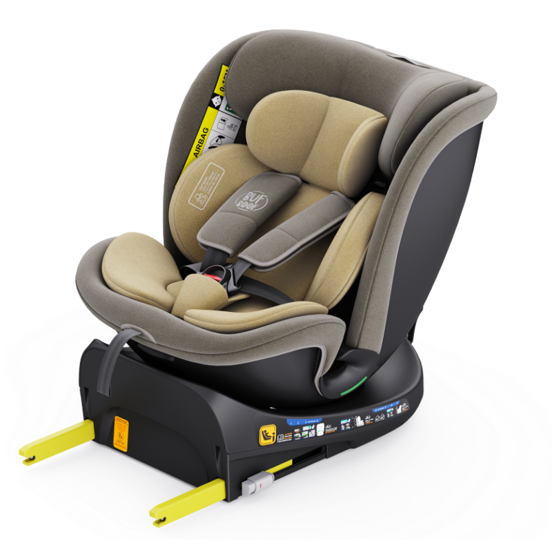 Scaun Auto B-Joy DELUXE BUF BOOF iSIZE LightBrown cu Isofix pozitie somn 155 grade rotativ 360 grade 40-150 cm