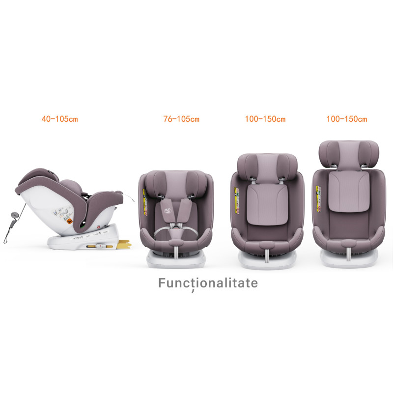 BUF BOOF® Scaun Auto P100 i-Size R129 Rotativ 360° ISOFIX 40–150 cm (0–36 kg) LightPurple