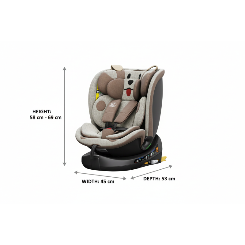 BUF BOOF® B-Joy DELUXE i-Size 40–150 cm Scaun Auto Copii, ISOFIX, Rotativ 360°, Reclinare 155°, Poziție Somn, BrownDOG
