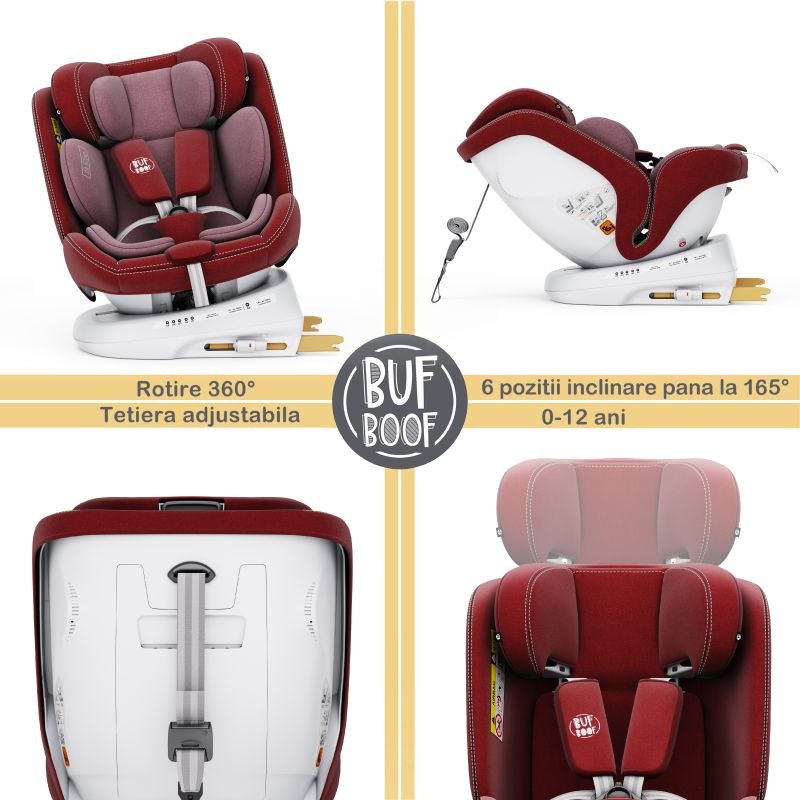 BUF BOOF® Scaun Auto P100 i-Size R129 Rotativ 360° ISOFIX 40–150 cm (0–36 kg) Red