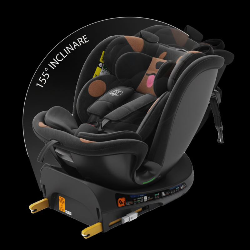 BUF BOOF® B-Joy DELUXE i-Size 40–150 cm Scaun Auto Copii, ISOFIX, Rotativ 360°, Reclinare 155°, Poziție Somn, BlackDOG