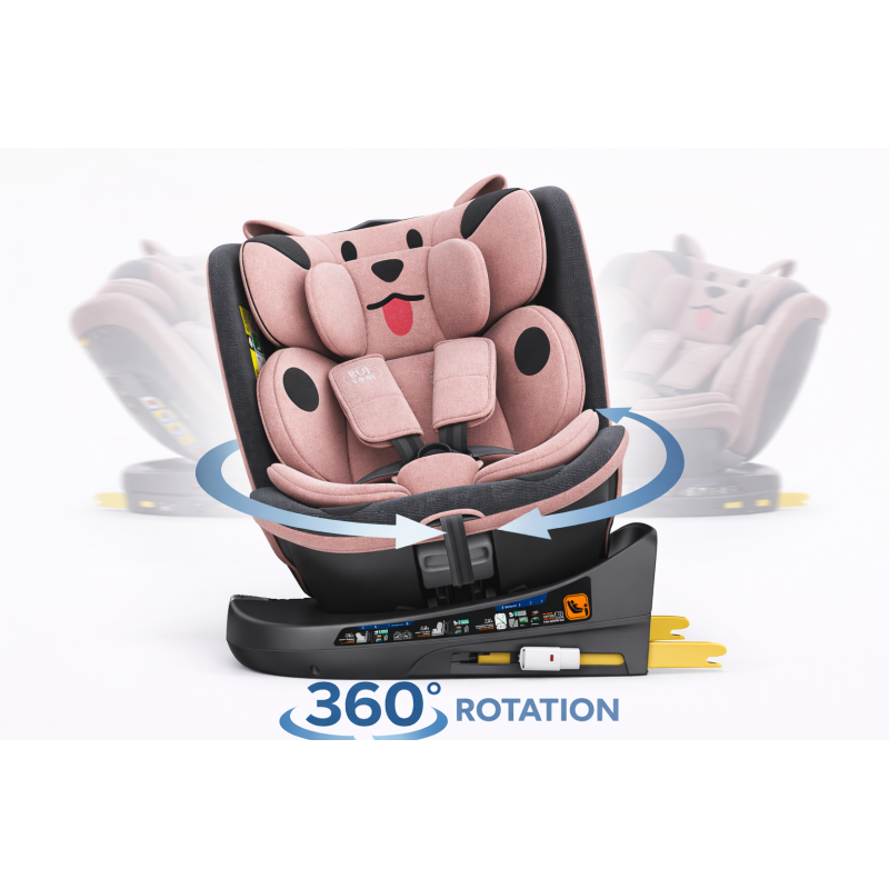 BUF BOOF® B-Joy DELUXE i-Size 40–150 cm Scaun Auto Copii, ISOFIX, Rotativ 360°, Reclinare 155°, Poziție Somn, PinkDOG