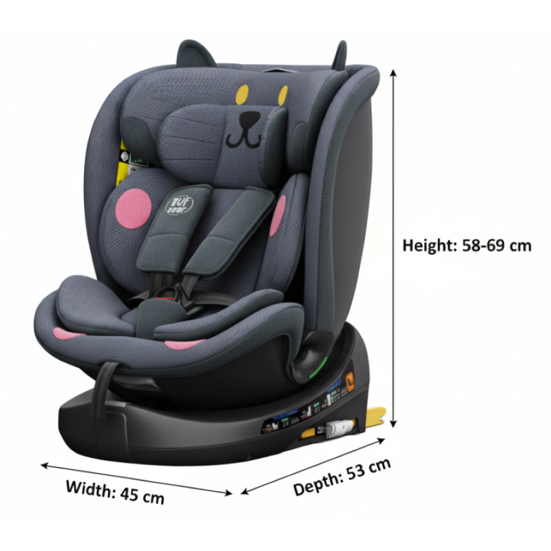 BUF BOOF® B-Joy DELUXE i-Size 40–150 cm Scaun Auto Copii, ISOFIX, Rotativ 360°, Reclinare 155°, Poziție Somn, DarkGreyCAT