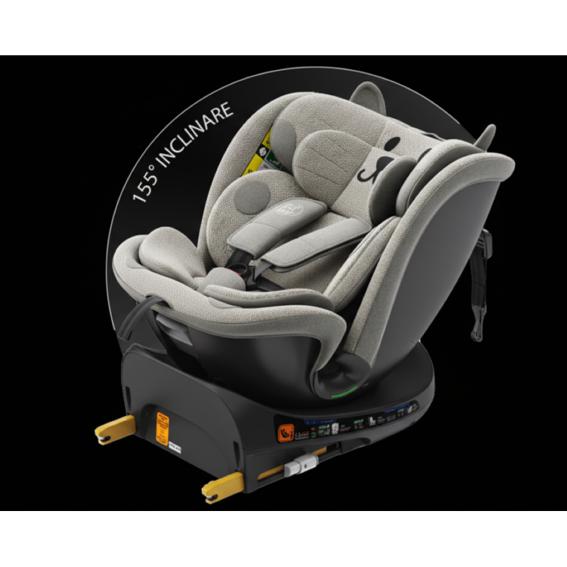 BUF BOOF® B-Joy DELUXE i-Size 40–150 cm Scaun Auto Copii, ISOFIX, Rotativ 360°, Reclinare 155°, Poziție Somn, LightGreyCAT