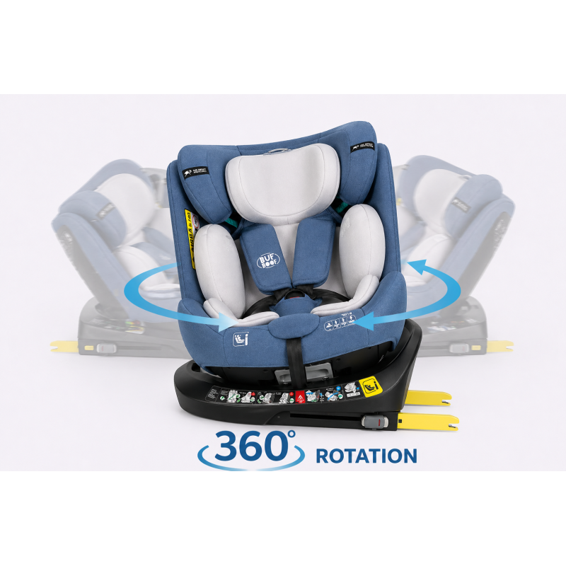 Scaun Auto Saphir DELUXE BUF BOOF iSIZE Blue cu Isofix pozitie somn 165 grade rotativ 360 grade 40-150 cm