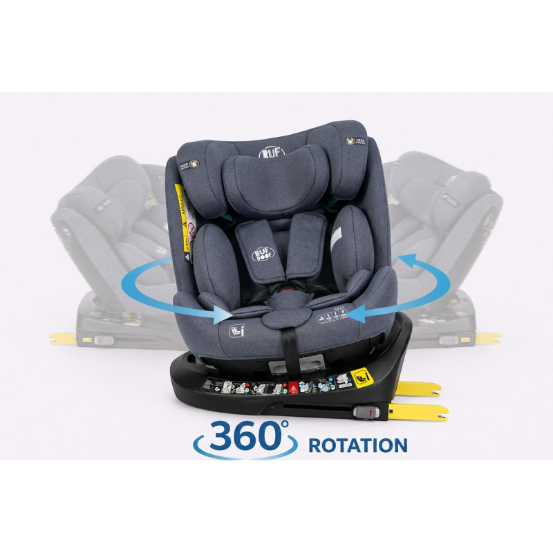 Scaun Auto Saphir DELUXE BUF BOOF iSIZE Grey cu Isofix pozitie somn 165 grade rotativ 360 grade 40-150 cm