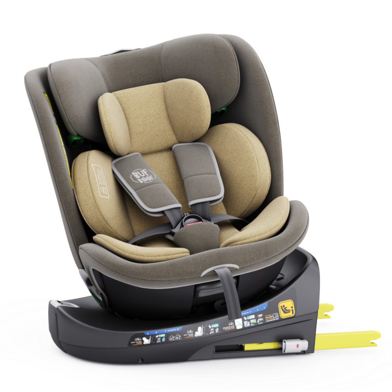 Scaun Auto B-Joy DELUXE BUF BOOF iSIZE LightBrown cu Isofix pozitie somn 155 grade rotativ 360 grade 40-150 cm